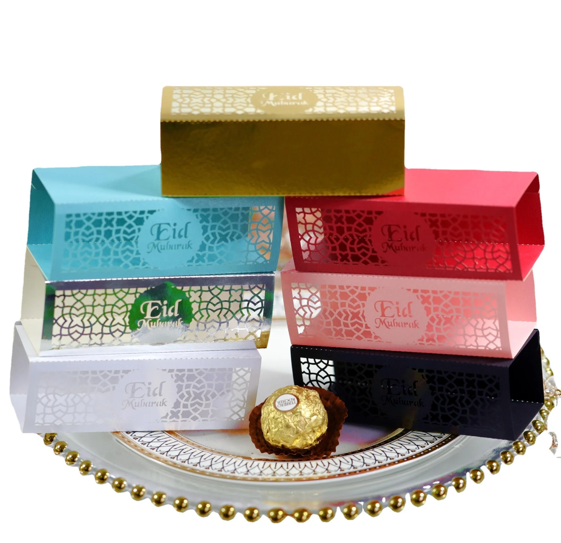 3D Laser hollow Ramadan gift box 12*4*4 cm Eid candy boxes Ferrero Chocolate Return Gift Box