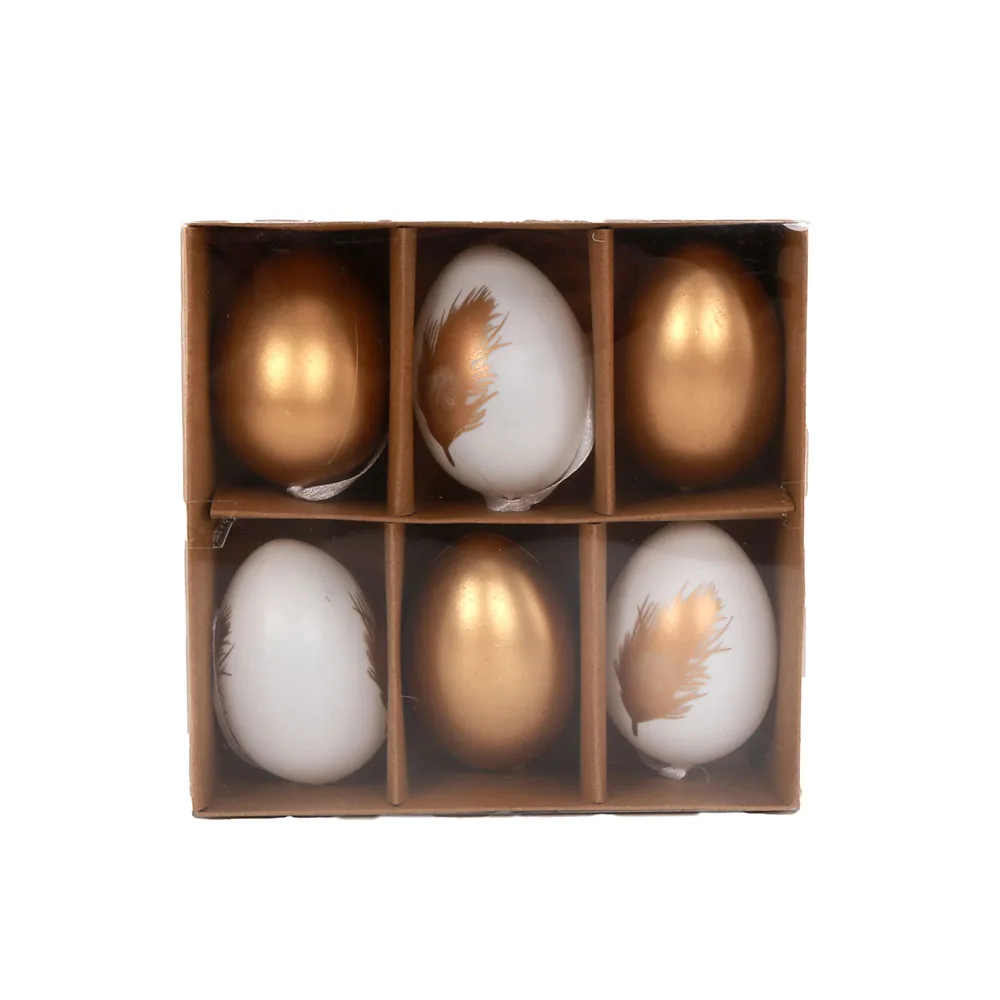 Easter Egg Golden White 6pcs Decoration Plastic Easter Egg Pendant Easter Crafts Light luxury style