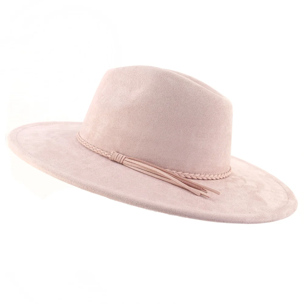 2024 New Hot Sale Wholesale Wide Brim Pork Pie Big Fedora Hat Suede Heart Top Fedora Felt Hats for Man and Women
