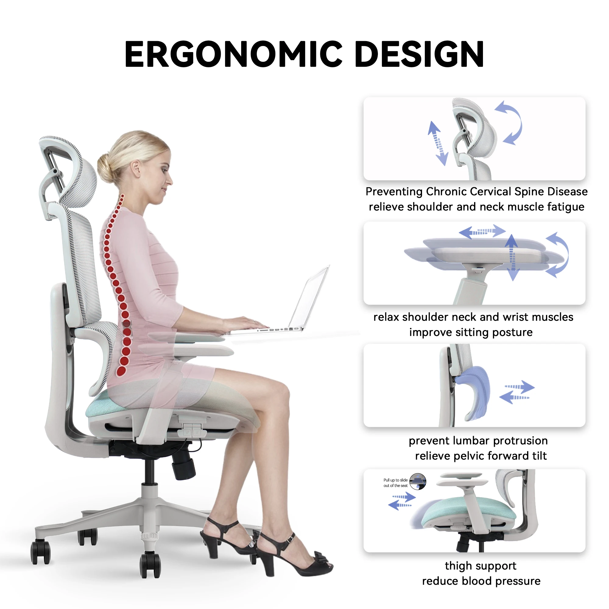 Vaseat T8-GH Luxury Home Office Chair Modern High-Back Swivel Chair Ergonomic Mesh Seat Executive Office Chair Chinese