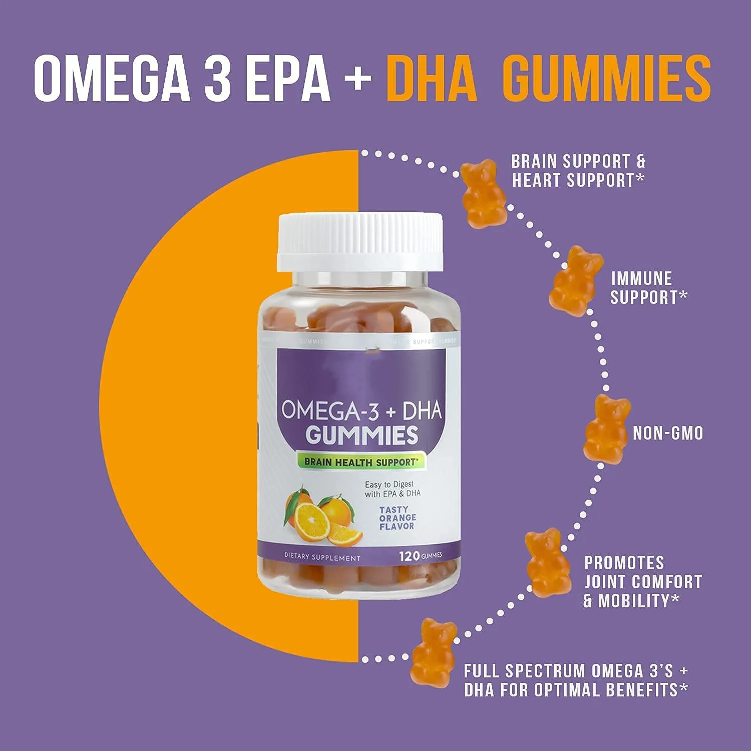 Fish Oil Gummies Extra Strength DHA & EPA, Brain Support and Joints Support, Tasty Gummy Vitamin for Men & Women