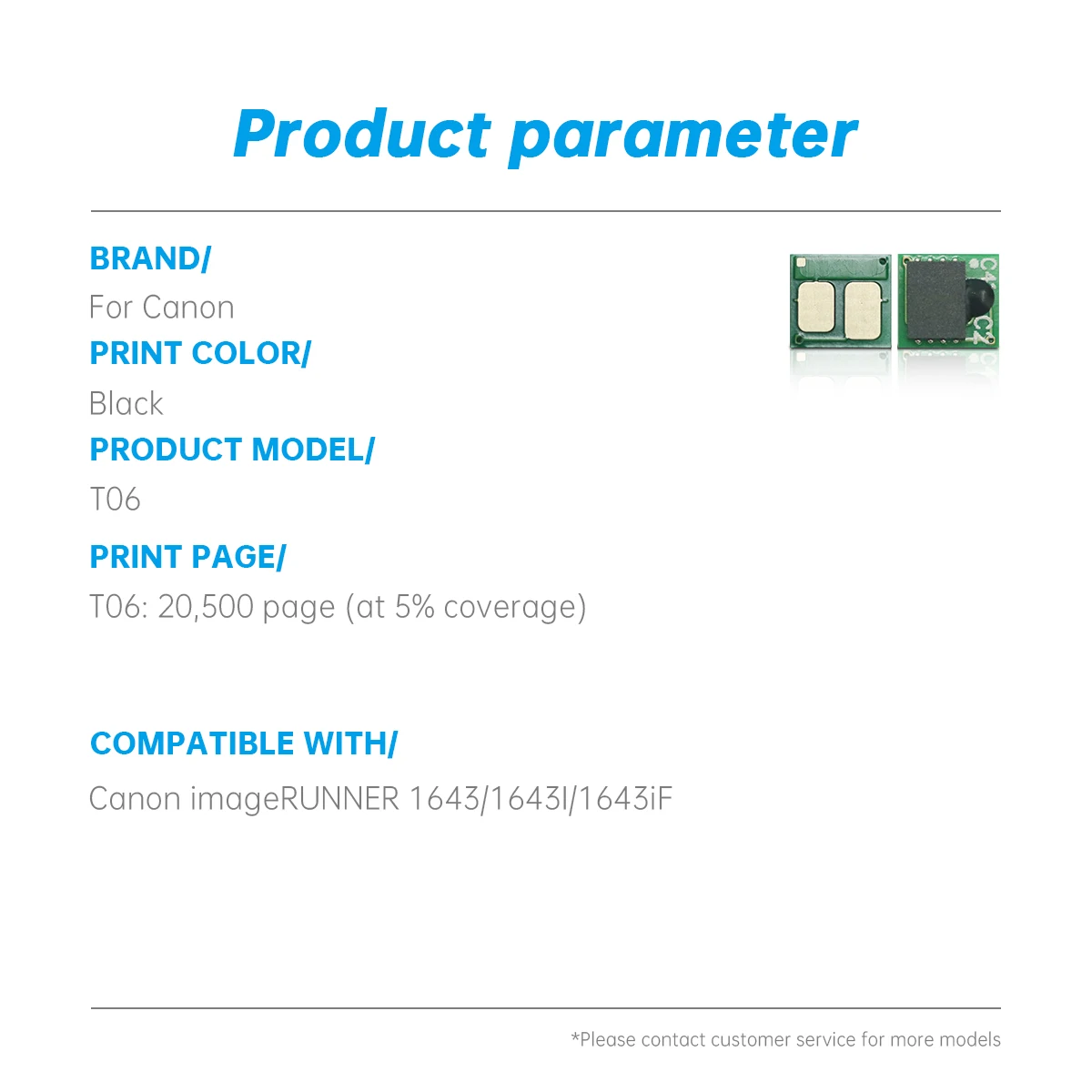 Toner Cartridge Chip T06 Compatible for Canon imageRUNNER 1643 1643I 1643iF Toner Chip