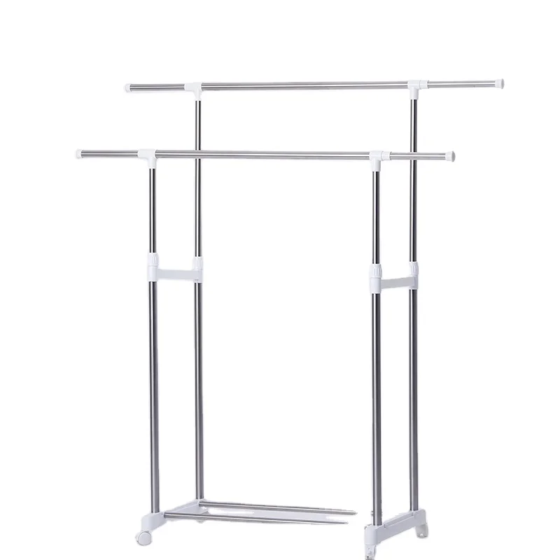new design steel double pole garment folding drying hanger with shoes tier moving household for indoor outdoor using