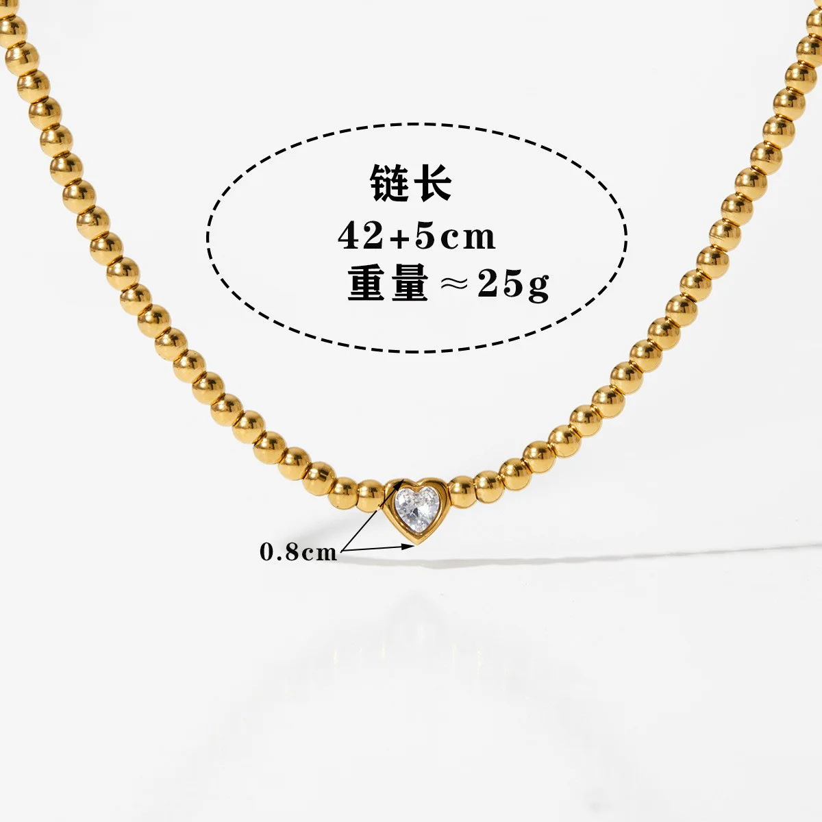 Fashion Jewelry Waterproof Real Gold Plated Stainless Steel Bead Ball Heart Zircon Crystal Necklace Bracelet for Women Jewelry