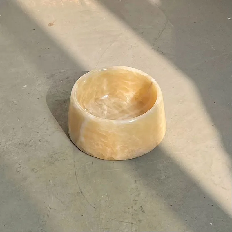 Luxury Black White Green Yellow Pink Onyx Marble Stone Stoneware Dog Pet Feeded Bowl For Dog Cat Puppy And Pet