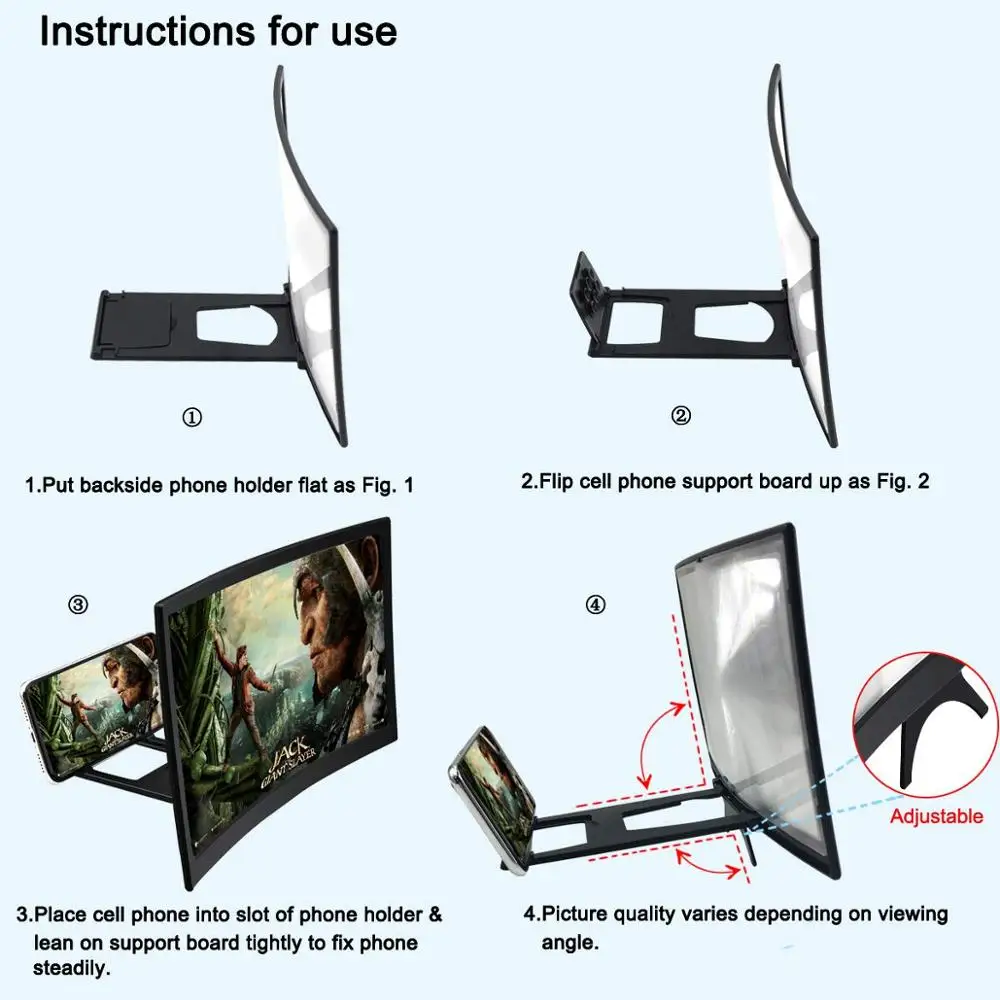 
New products portable Folding 12 inches Screen Magnifier 3D smart curved Mobile phone Amplifier 