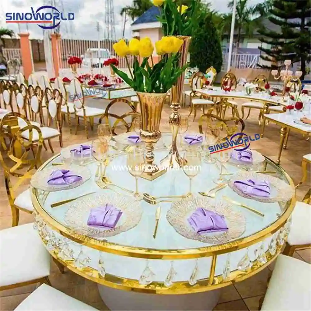 Stylish Golden Stainless Steel Popular Round Wedding Cake Table for event banquet dining table