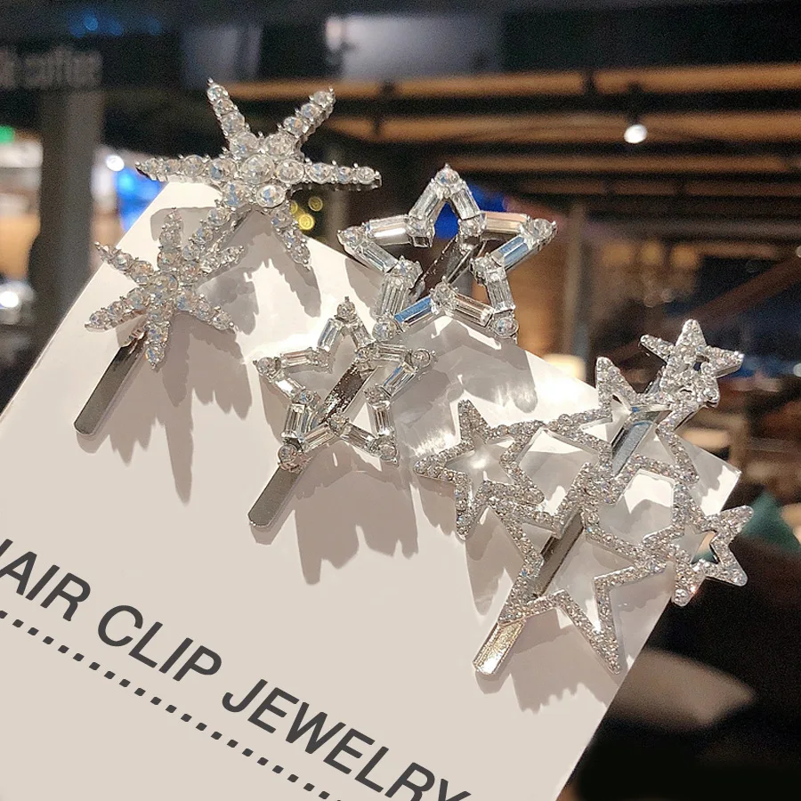 2022 Fashion Silver Gold Color Starfish Stars Shape Hairpins Rhinestones Hair Clips Crystal Luxury Hair Pins