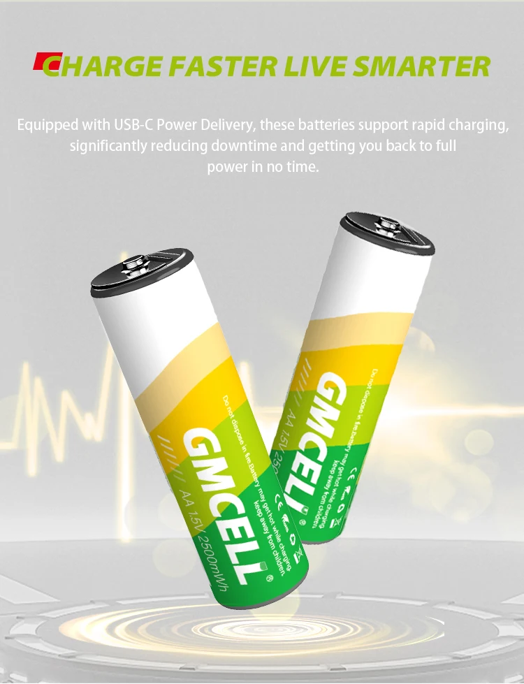 2024 New Trends 1.5V 2500mWh 1650mah Type-C Charging Double A Lithium Ion baterai Micro USB Rechargeable Li-ion AA Battery