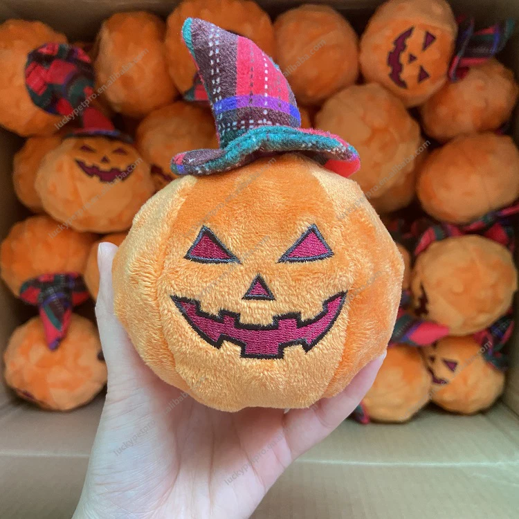 New arrive Squeaky interactive Halloween pumpkin Stuffed Animal dog Toys