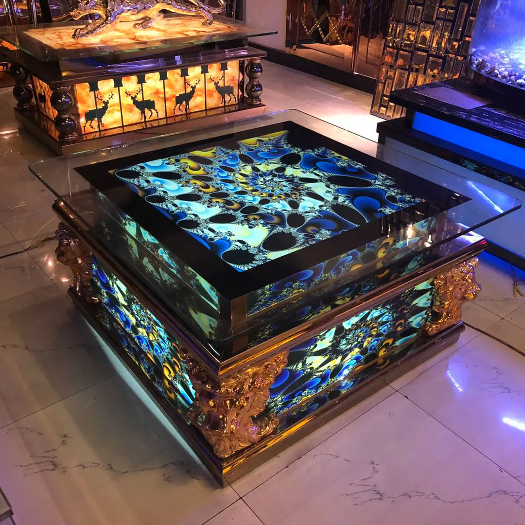 High Quality Led Restaurant Table Bar Furniture Glass Table