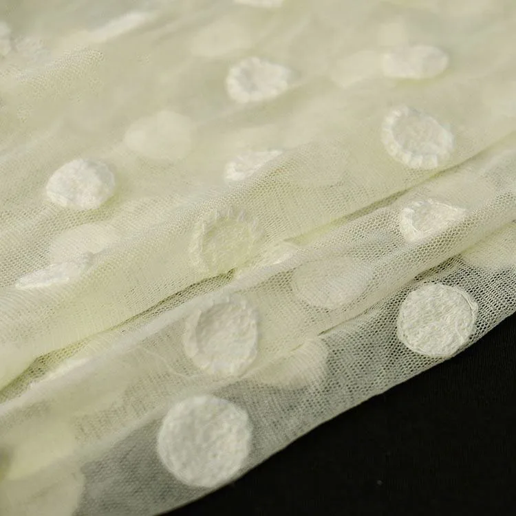 Wholesale price 100% polyester embroidered mesh polka dot customized pattern dress fabrics