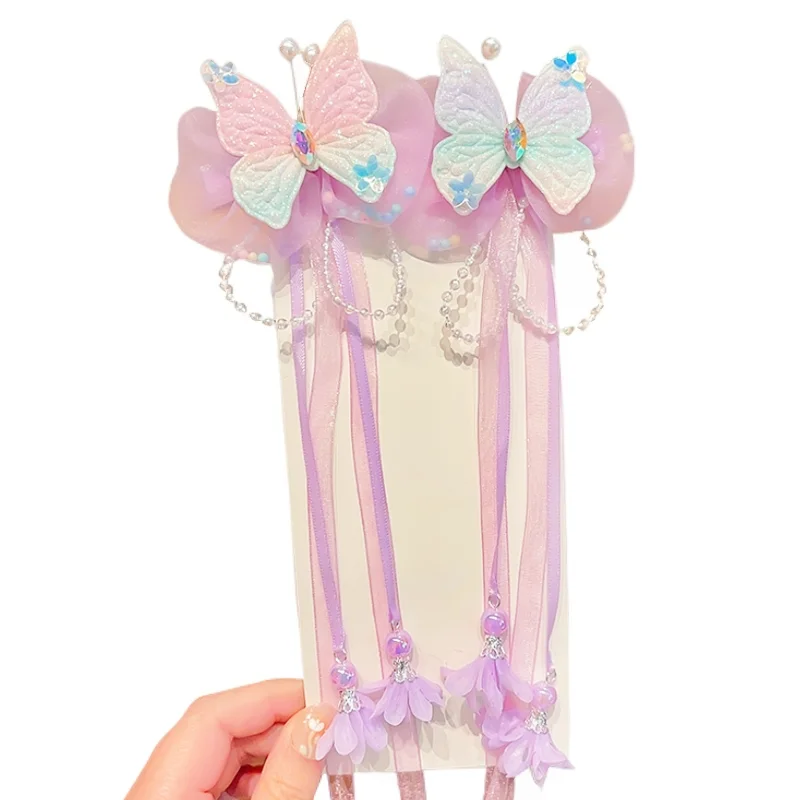 Baiyiyuan Elegant Gradient Wings Artificial Butterfly Hair Decoration Lovely Girls Hair Clips for Kids Free Shopping
