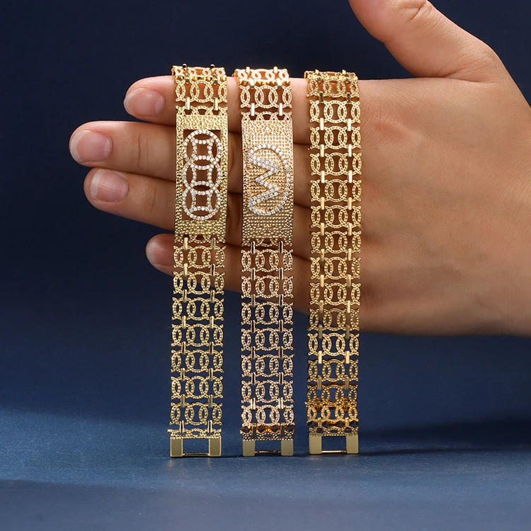 Haosen Wedding Saudi Arabia Africa Ethiopian Jewelry  Unisex Punk Style 24k Hook Bracelet for Men or Women