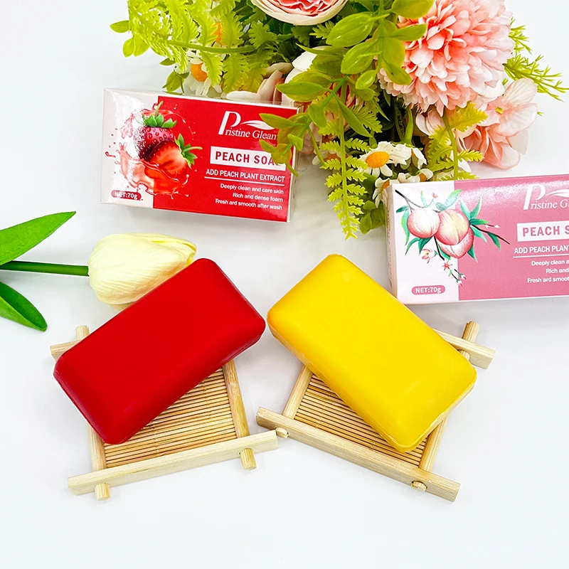 70g yellow red color  bath soap honey peach soap OEM