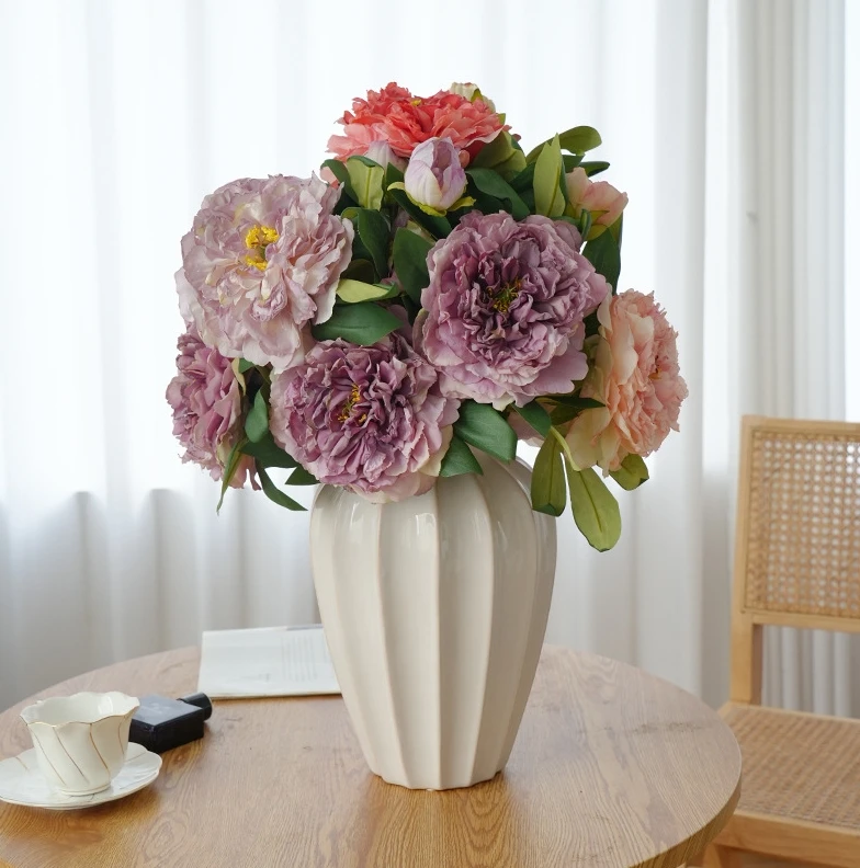 2024 New 49cm Simulation flowers 2 head burnt edge peony dew lotus fake flowers retro peony home living room decoration