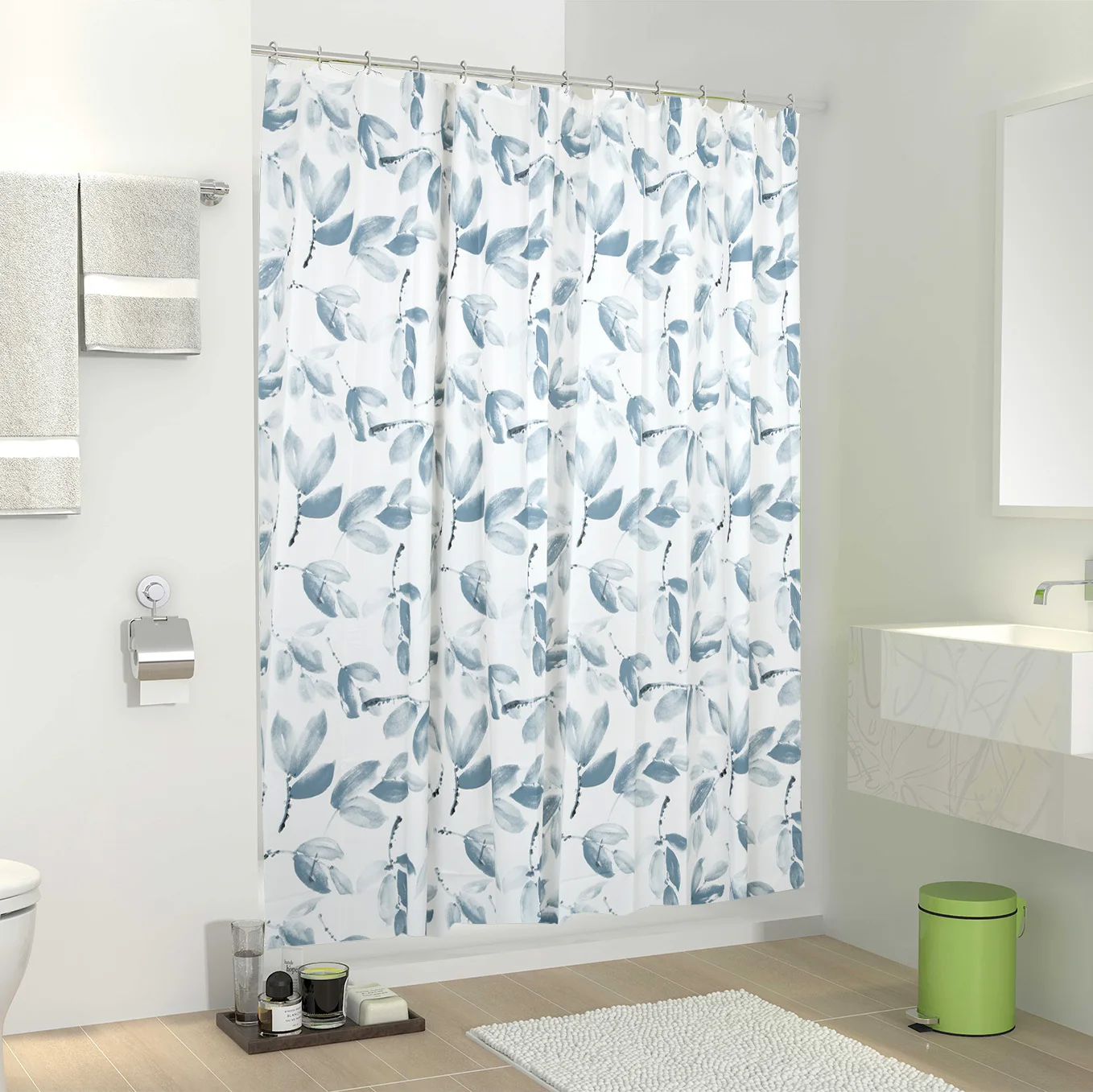 Modern 3D Printed Bathroom Shower Curtain Set with PEVA Rugs and Linen Hooks Water Proof New Design for Hotels