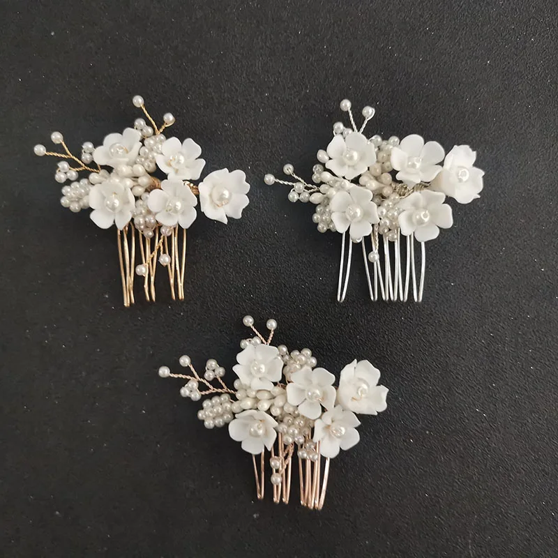 SLBRIDAL Ins стиль ручной работы с украшением в виде кристаллов Стразы керамический цветочный свадебный гребень для волос, свадебные аксессуары для волос для подружки невесты; Для женщин ювелирные изделия