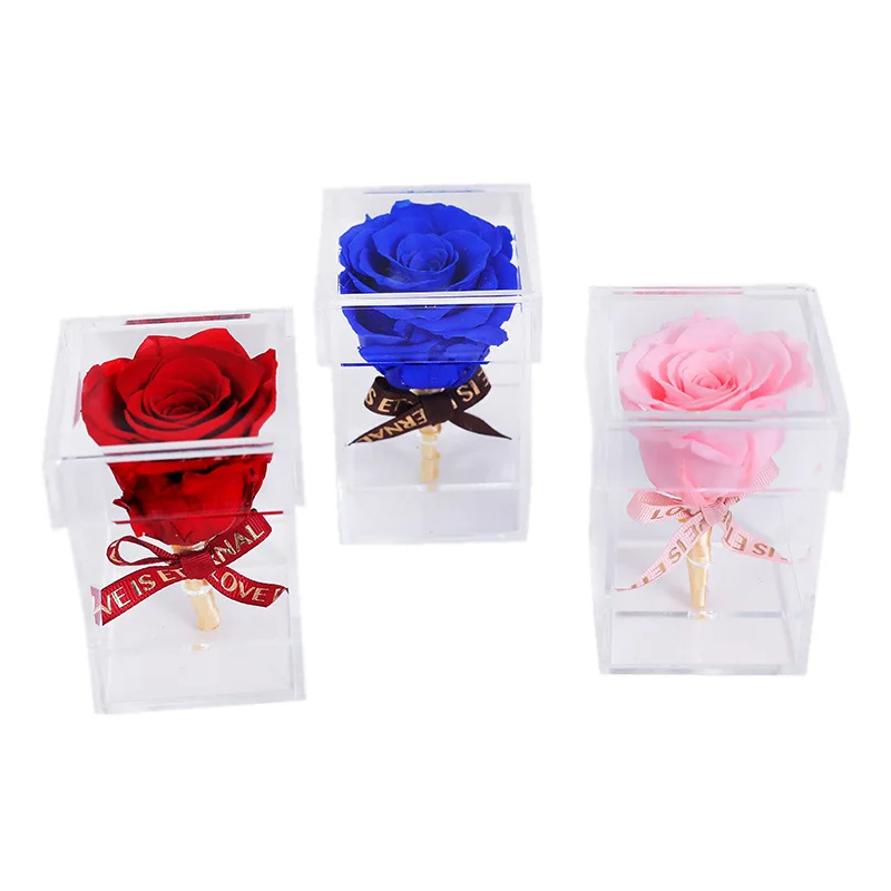 Factory Price Clear Acrylic Box  Preserved Rose Single Acrylic Display   Box