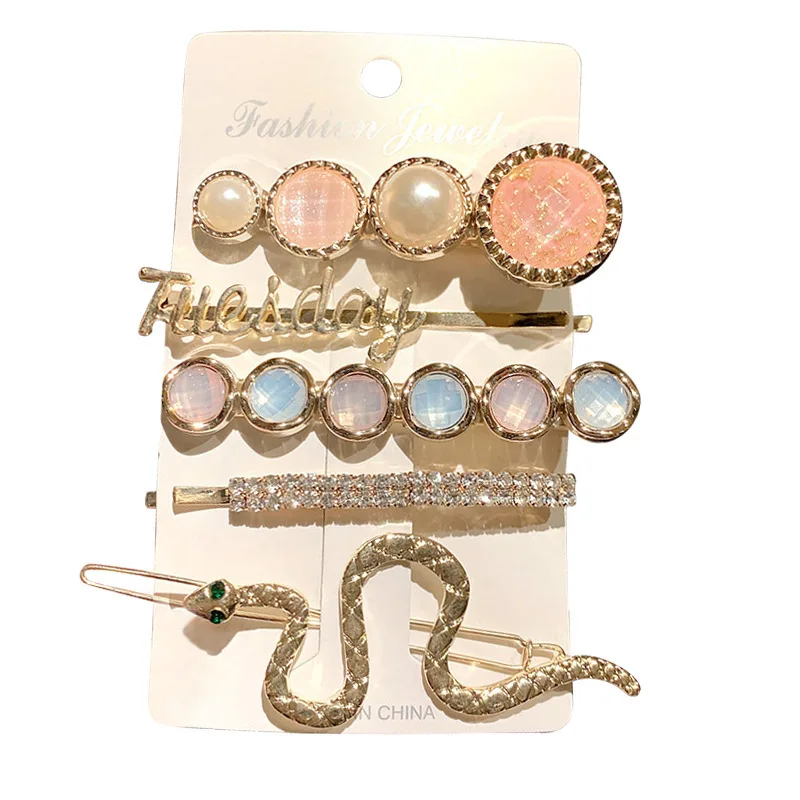 
3/5PCS/Set Ins New Girls Elegant Pearls Geometric Hairpins Sweet Headband Hair Clips Barrettes Fashion Hair Accessories 