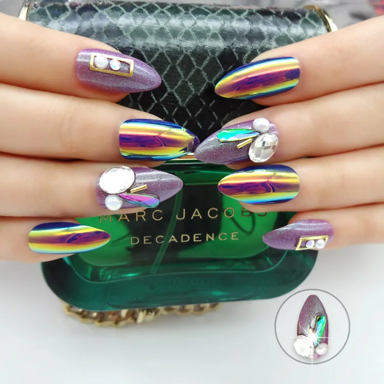 
NEWAIR private label luxury nails press on holographic design faux ongle false nail tip stiletto luxury press on nails 