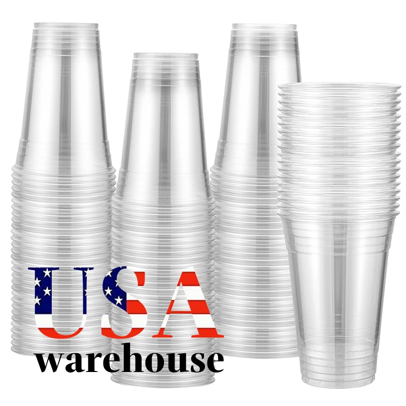 Wholesale Clear PET Plastic Cups with Lids Disposable Cups for Cold Drinks Milkshake Iced Coffee Party
