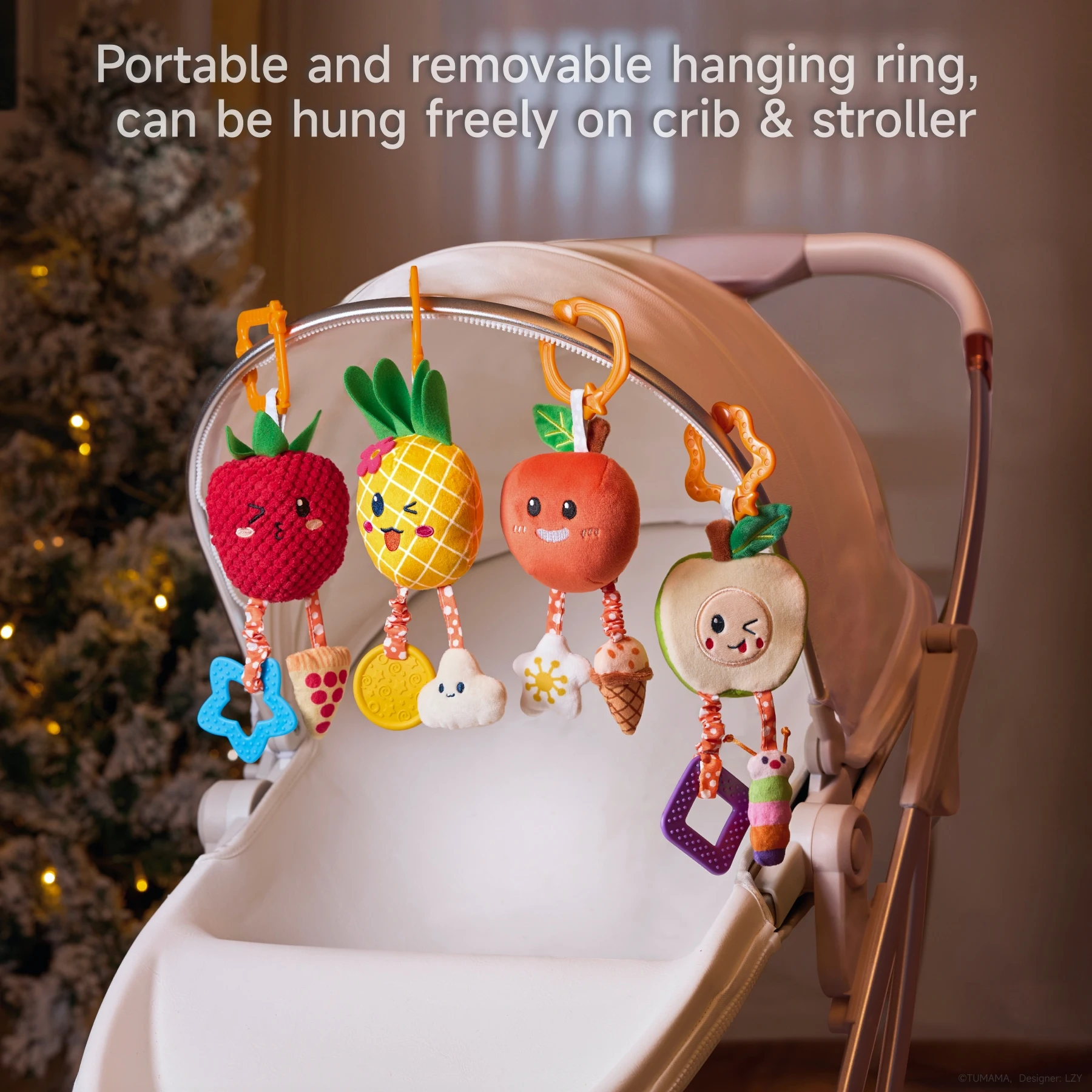 Tumama Kids Soft Fruit Hanging Rattle Set Baby Crib&Stroller Toys With Teether Stuffed Car Seat Hanging Baby Toys