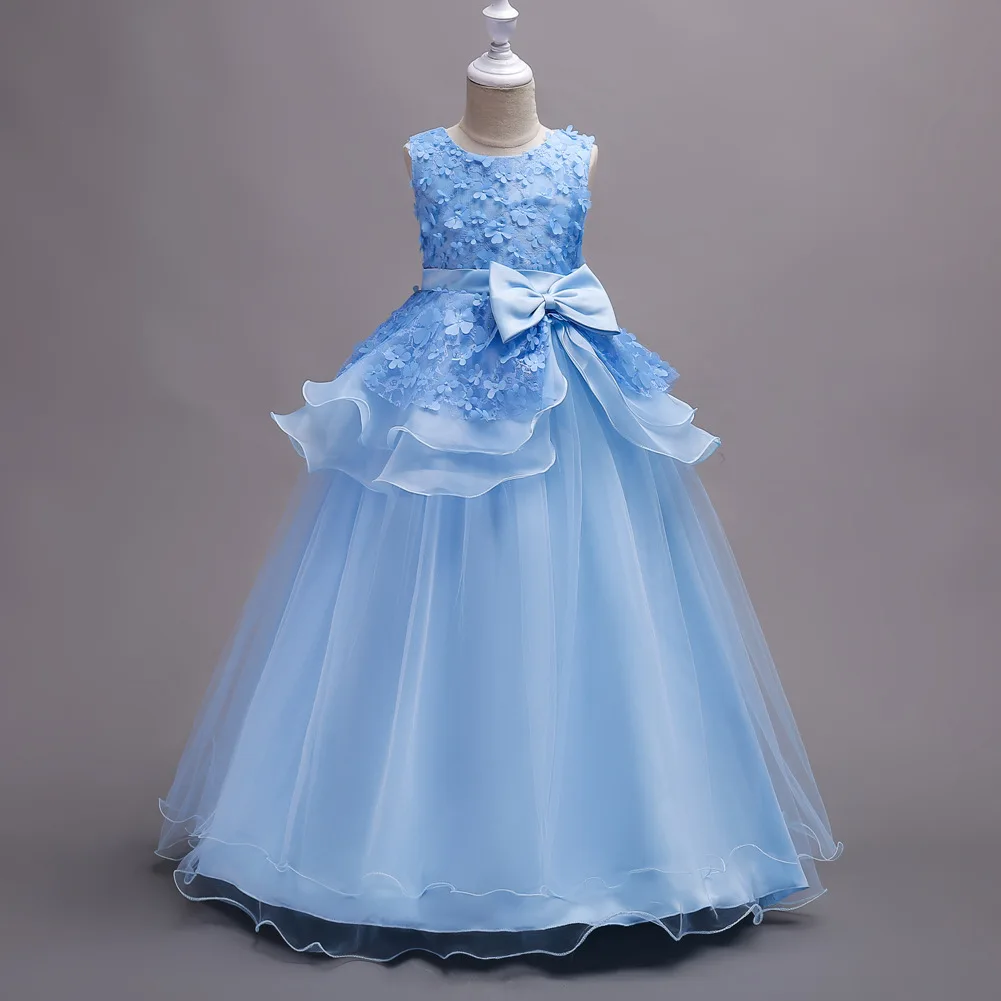 Chinese supplier New fashion 3D ruffle flower layered  kids ball gown flower girls dress party
