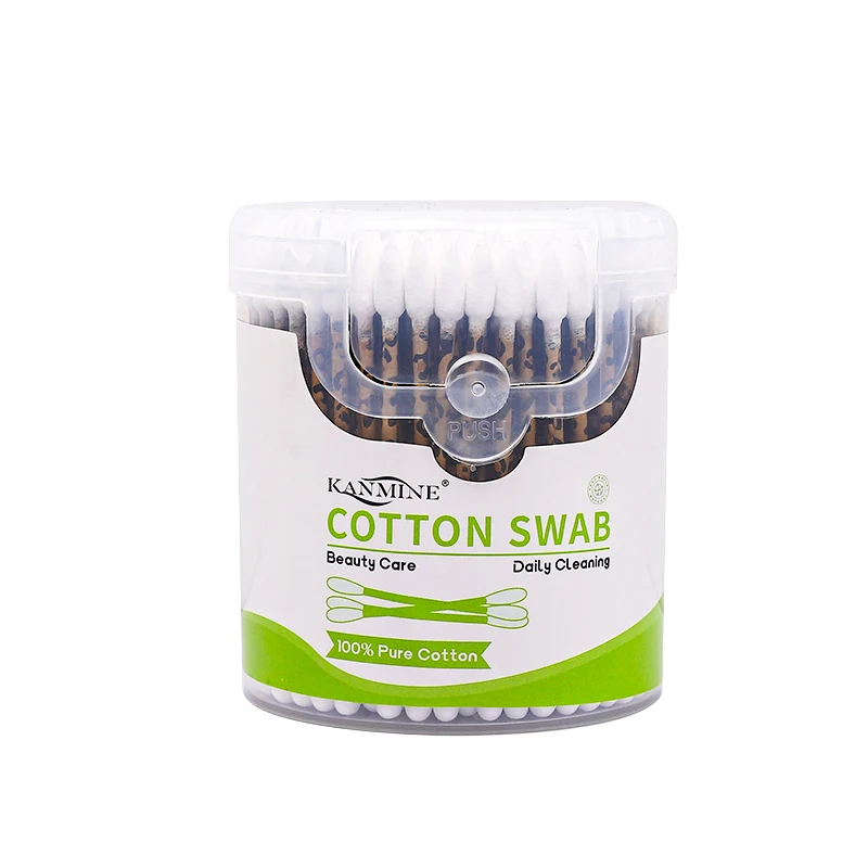 Cusp Circle Leopard Print Paper Stick Cotton Bud With Semi-Adjustable Cap for Crafting Precision Cleaning Tasks