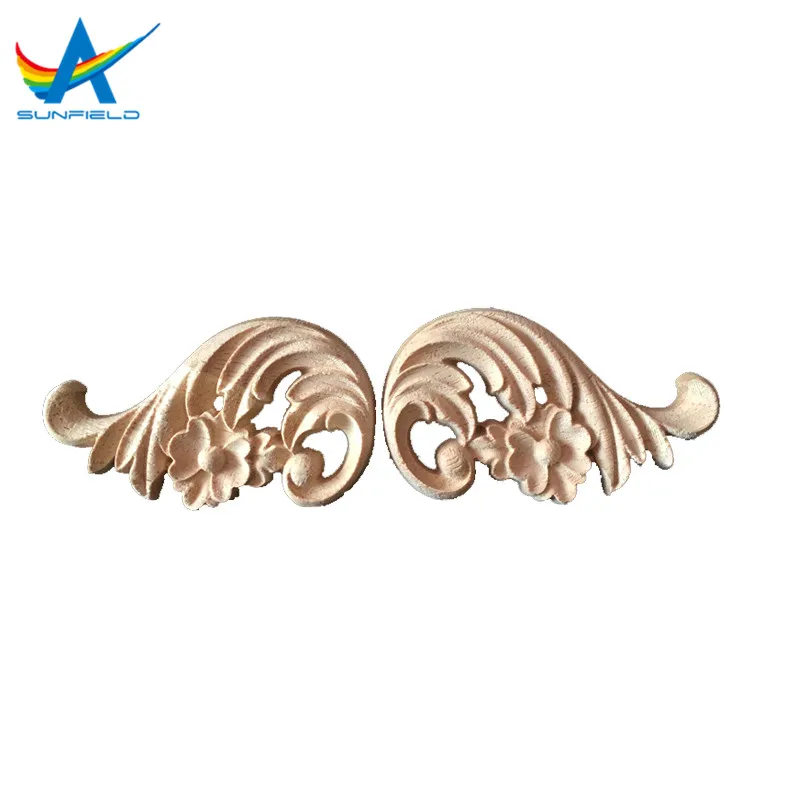 Customized wood carved appliques onlays wood decorative corner onlays wood carving appliques in carving crafts