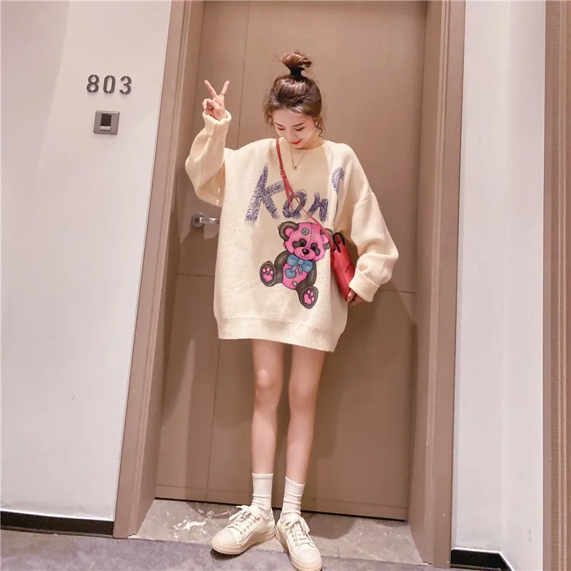 New arrival round neck lovely cartoon print women knitted  jumper