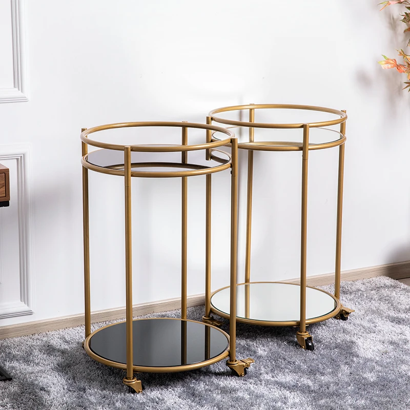 Hot Sale Luxury Gold Mobile Bar Cart Metal Round 2 Tier Glass Bar Trolley  Cart