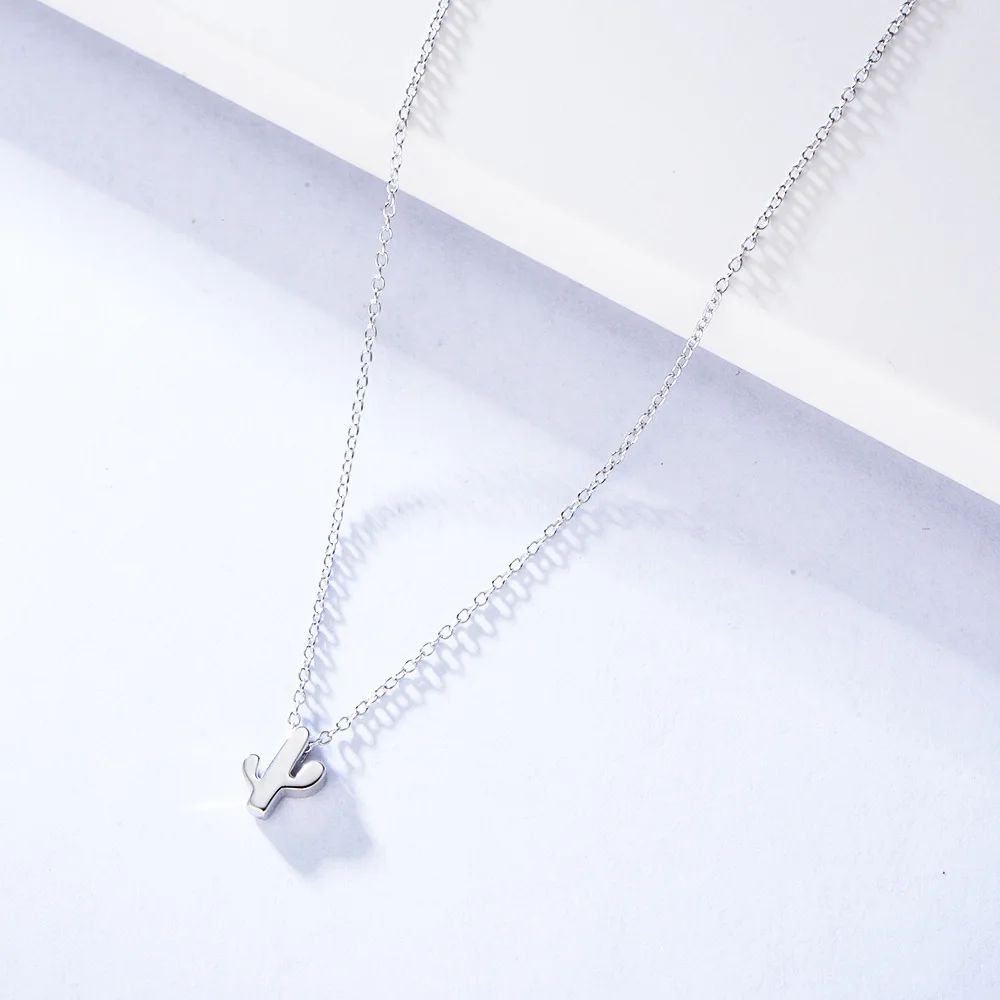 Dylam Necklace Sterling Silver Jewelry Minimal Charm 18K Gold Plated Women Pendant Small Cactus Necklace