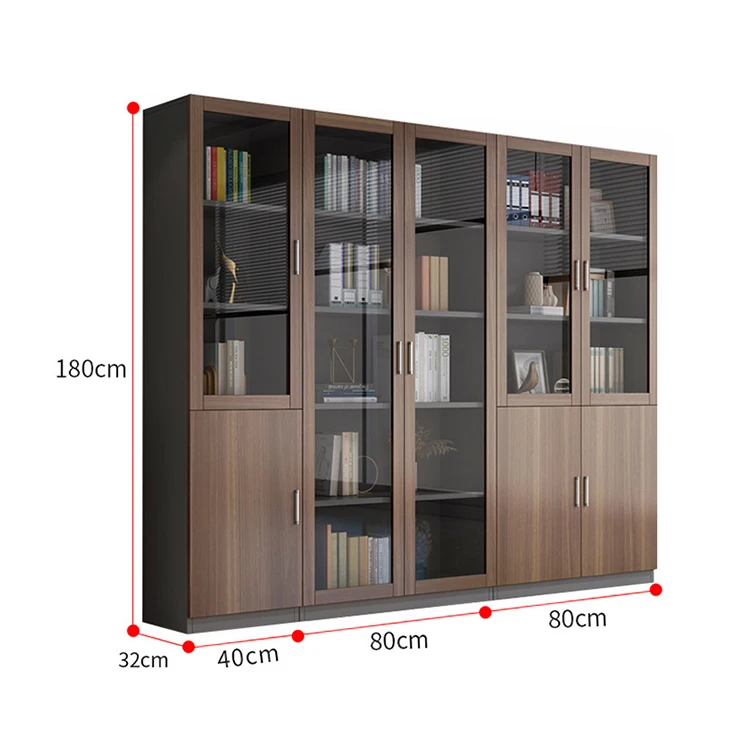 Supply office 5 glass doors simple book shelf wooden display file cabinet office cupboard