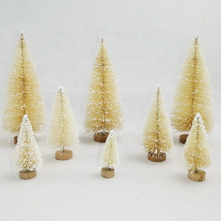 
4.5CM Artificial Frosted Sisal Christmas Tree, Bottle Brush Trees with Wood Base DIY Crafts Mini Pine Tree for Christmas 