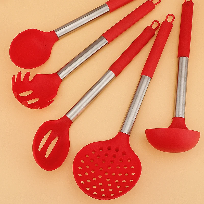 2023 New Kitchen Set With Stainless Steel Handle 14pcs Silicone Kitchen Utensils Set With Plastic Bucket Cooking Utensils
