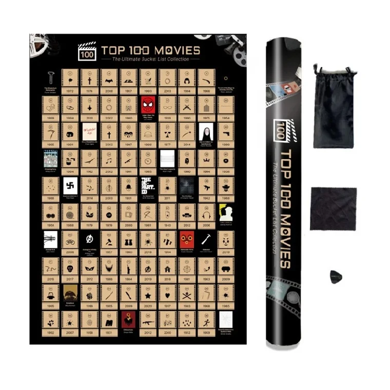 Top Gift Republic 100 Movies Bucket List Poster Greatest Essential Movies for Movies Lover