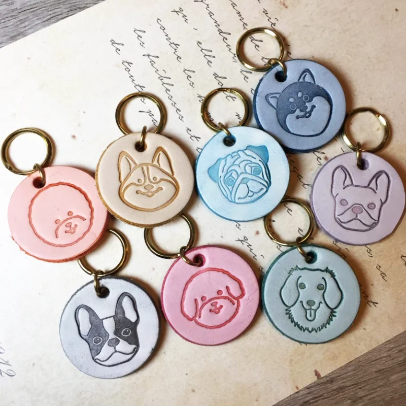 Custom Dog Cat Pet Tag Id Collar Quiet Emboste Name Blank Round Silk Screen Printing Personalized Leather Dog Tag