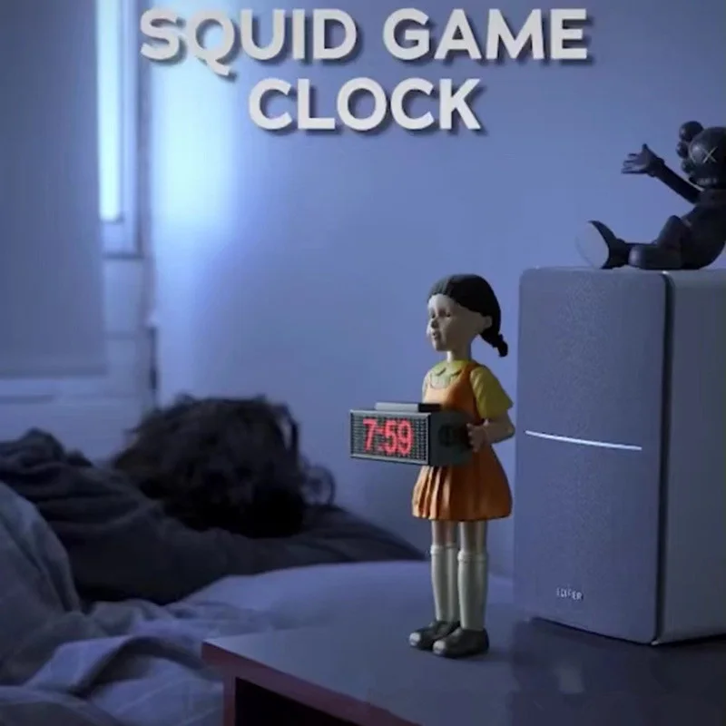 2021 Korean squid game clock music wooden figure doll alarm wake up