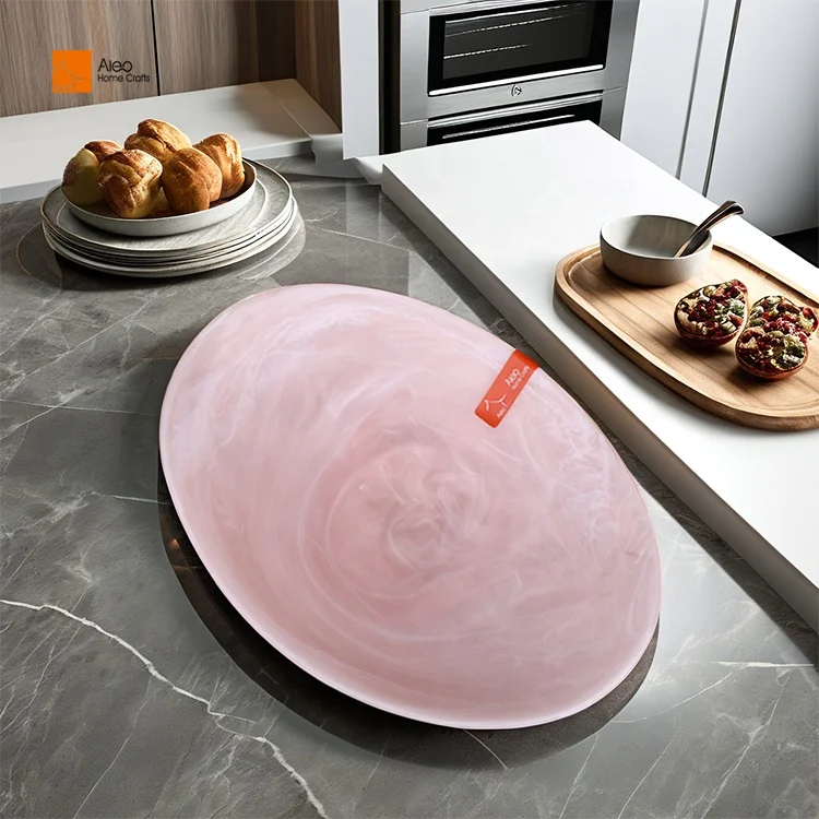 Luxury Resin Tray Salad Platter Pink Aqua Swirl Salad Bowl with Distinct Style for Hotel Restaurant and Party Use