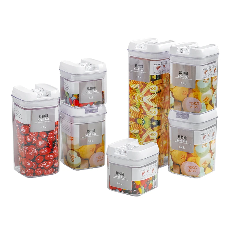 Eco-friendly Airtight Pantry Cereal Reusable Food Container 6 or 7 PCS Plastic Food Storage Container Sets With silicone lid