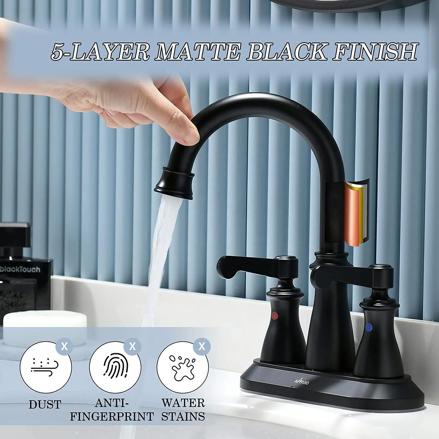 APS133-MB 3 Hole Classic Black Sink Double Bathroom Taps Washroom Basin Faucet With Two Handle
