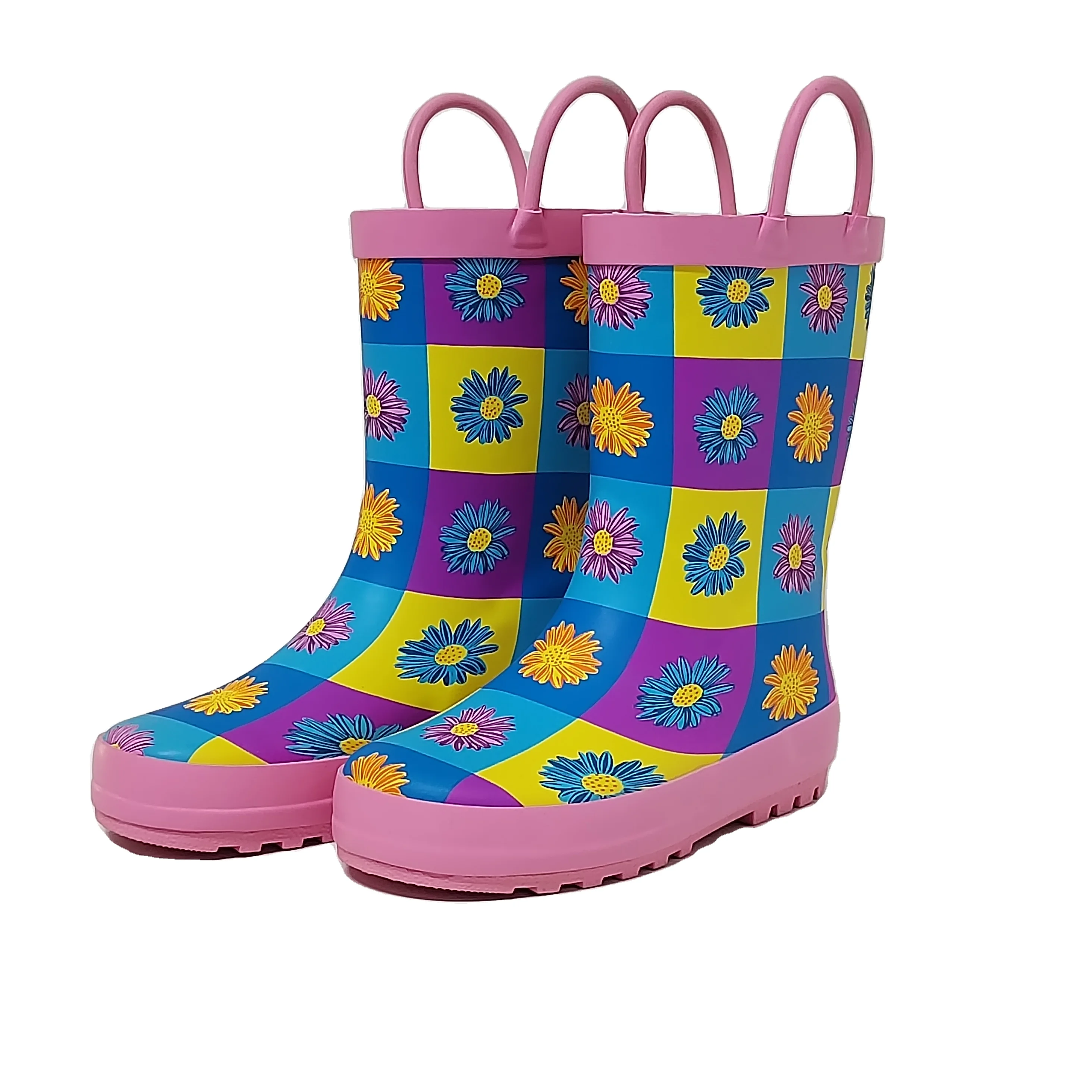the latest design colourful sunflower rubber rain boots for kids