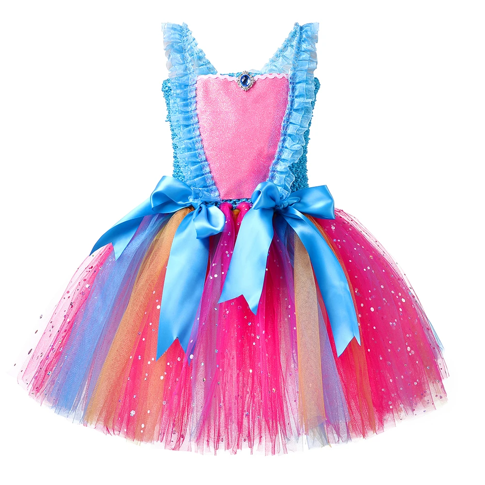 2022 New Kids Girl Shiny Yarn Dress Cosplay Princess Tutu Birthday Party Costume With Hairband