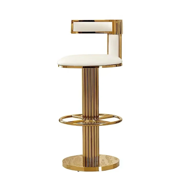 Home furniture modern T shape back stainless steel gold leather stool bar vintage barstool chairs high stool bar chair