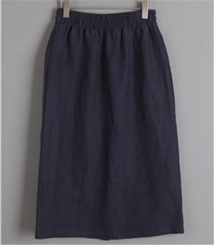 
2021 New Ladies Fashion Stretch Waist Linen Skirt Straight Cotton Comfort 