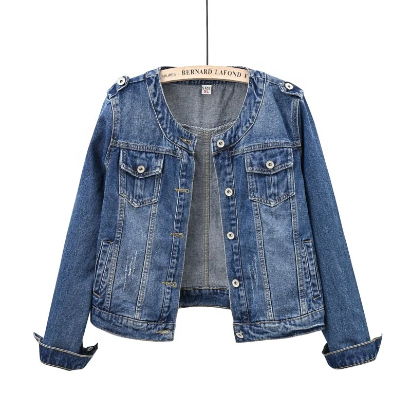 Hot Sell New Denim Jacket For Women Plus Size 6x Custom Crew Neck Long Sleeve Jacket Women High Quality Jeans Denim Jacket