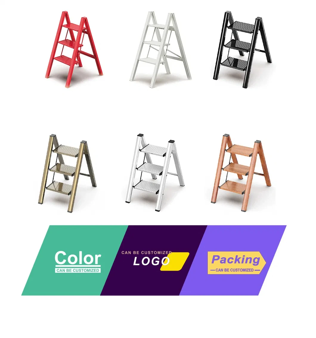 Collapsible Folding Ladder Household Durable Aluminum Step Ladder Foldable 3-Step Foldable Compact Step Stool