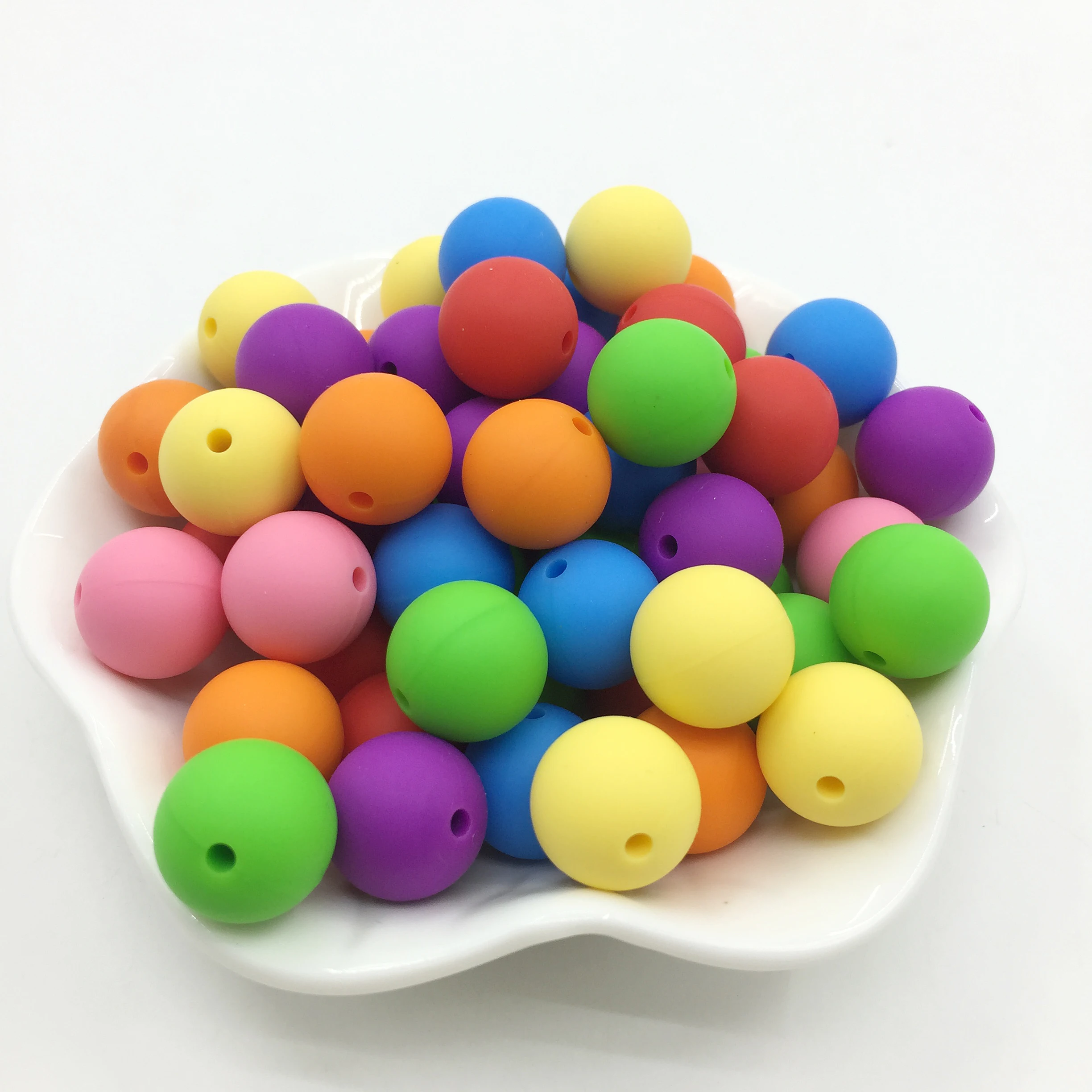 Mix color 100pcs Beads Nursing Ball Necklace Pink Series Soft Chewable Round Ball Pacifier Clip Baby Silicone Teether