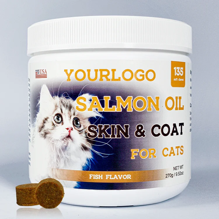 Private Label Pet Supplement Cat Coat & Skin Natural Omega-3 Fatty Acids Soft Chews Alaska Wild Salmon Oil for